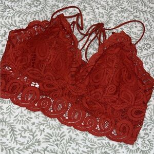 PINK Victoria's Secret Red Lace Bra with Scalloped Edges